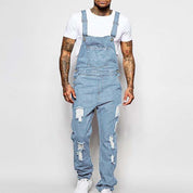 Thalion | Heren Stylish Ripped Denim Overalls - Relaxed Fit Distressed Jumpsuit for Effortless Casual Chic