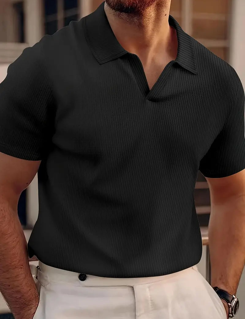 Stijlvolle Heren V-Hals Polo T-Shirt met Korte Mouwen