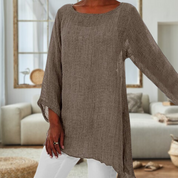 Elegante Linnen Blouse met Lange Mouwen en Ronde Hals voor Dames