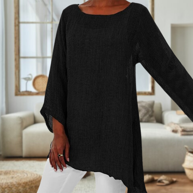 Elegante Linnen Blouse met Lange Mouwen en Ronde Hals voor Dames