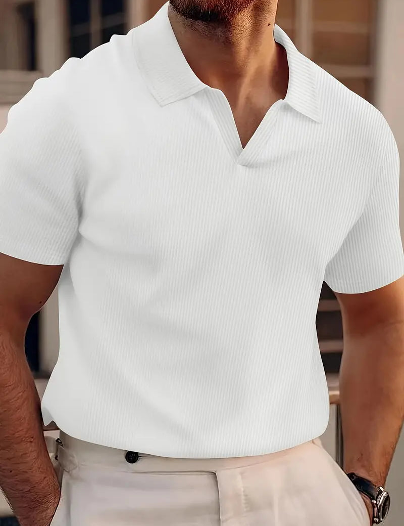 Stijlvolle Heren V-Hals Polo T-Shirt met Korte Mouwen