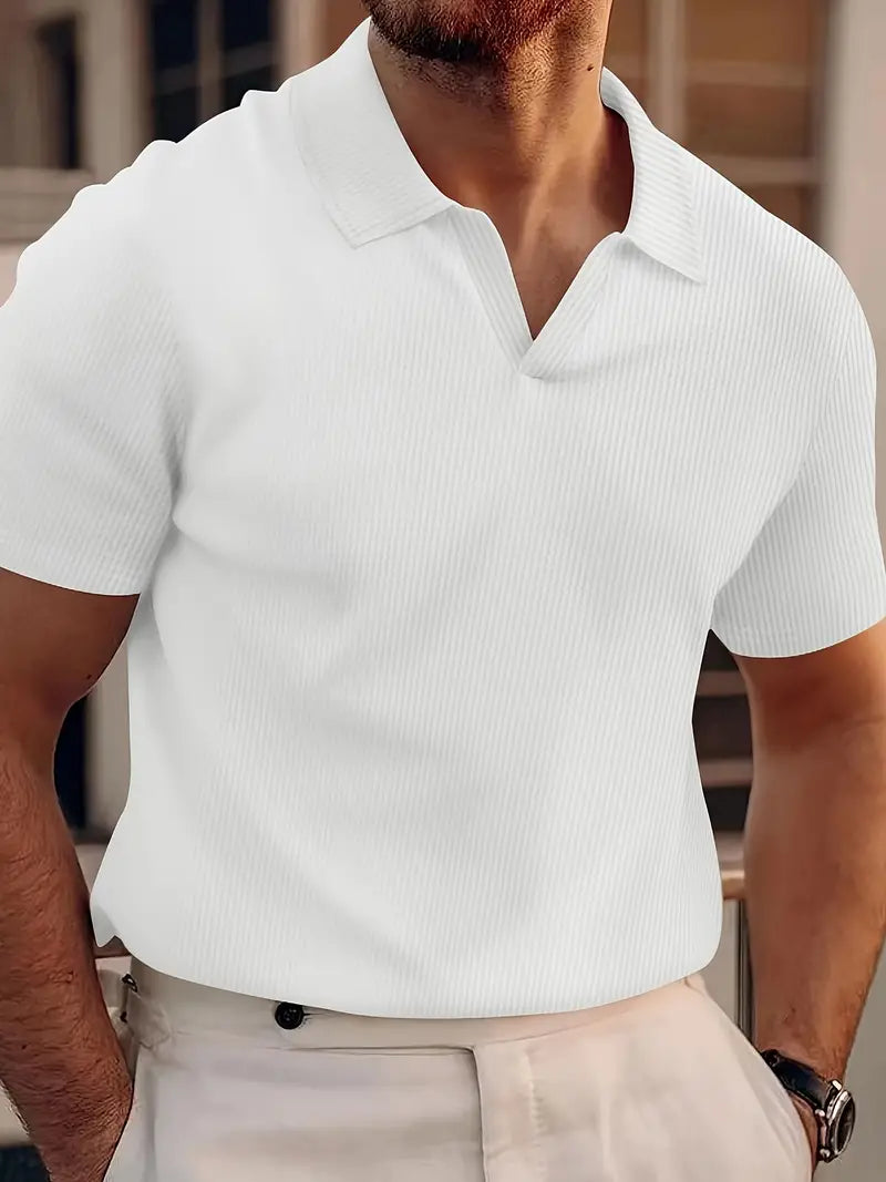 Stijlvolle Heren V-Hals Polo T-Shirt met Korte Mouwen