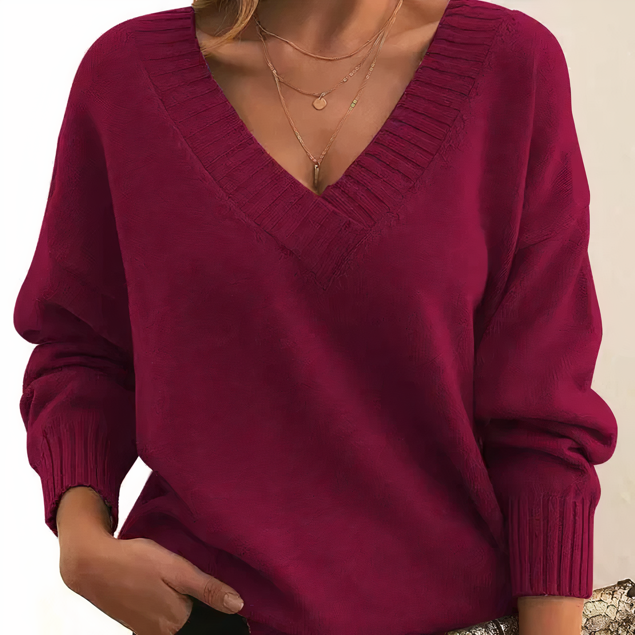 Mira | Diepe V-Hals Sweater – Verfijnde Vrouwelijkheid