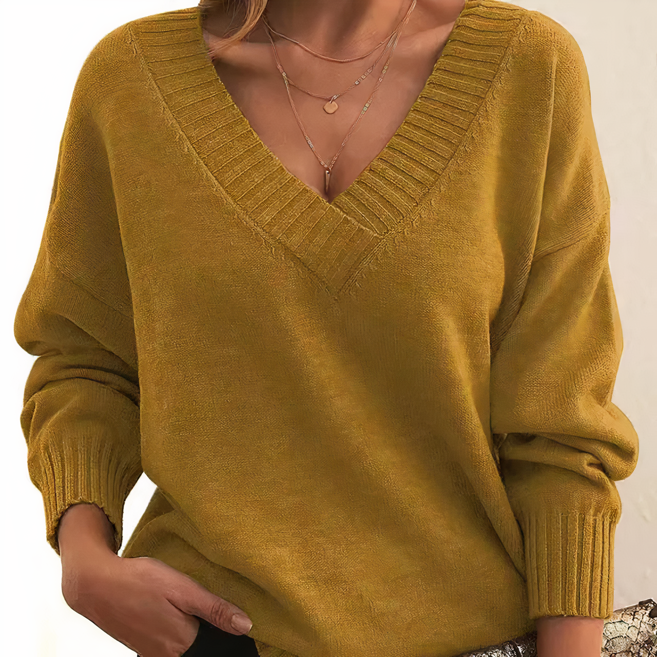 Mira | Diepe V-Hals Sweater – Verfijnde Vrouwelijkheid