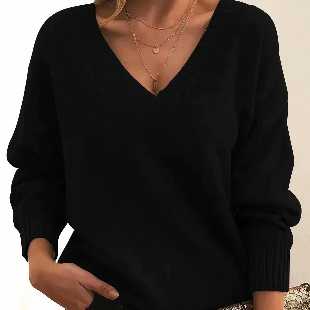 Mira | Diepe V-Hals Sweater – Verfijnde Vrouwelijkheid