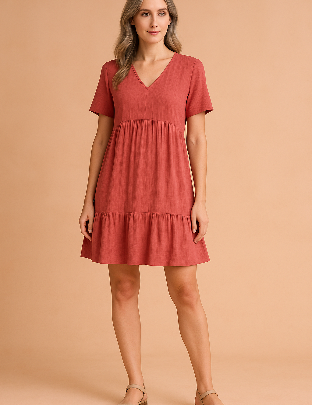 Alira casual mini -jurk met een halslijn in kaas 2