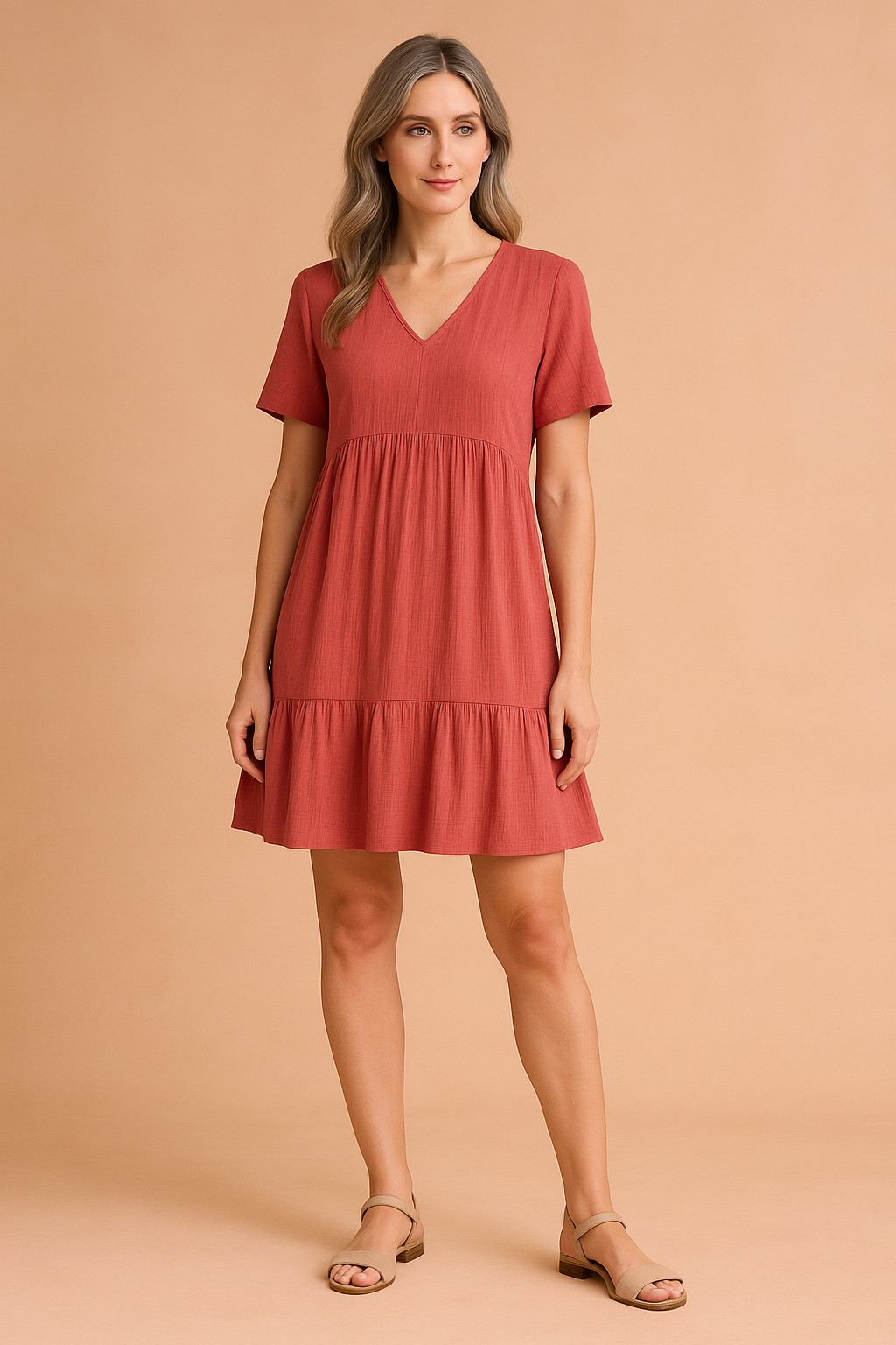 Alira casual mini -jurk met een halslijn in kaas 2