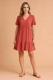 Alira casual mini -jurk met een halslijn in kaas 2