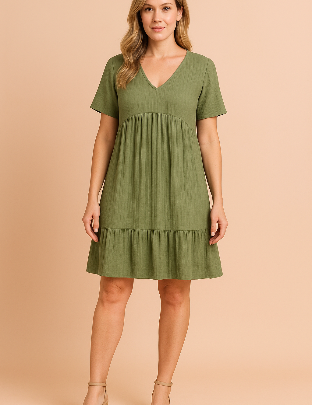Alira casual mini -jurk met een halslijn in kaas 4