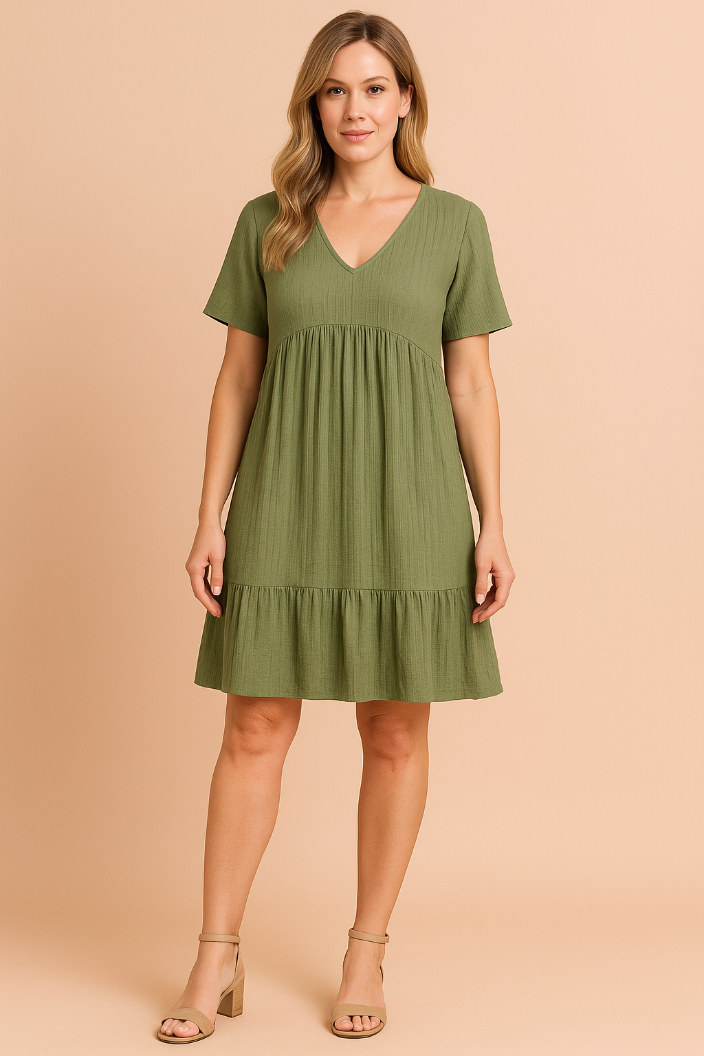 Alira casual mini -jurk met een halslijn in kaas 4