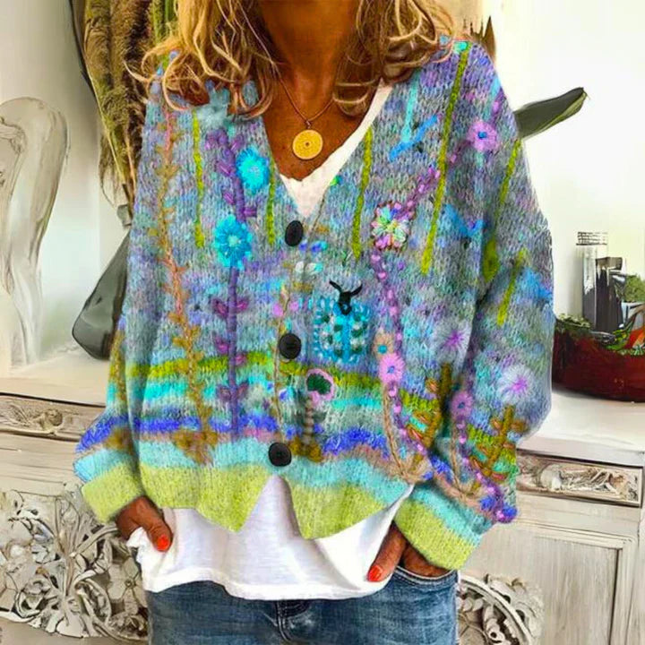 Angie | Dames warme bloemencardigan | Knoopsluiting 1