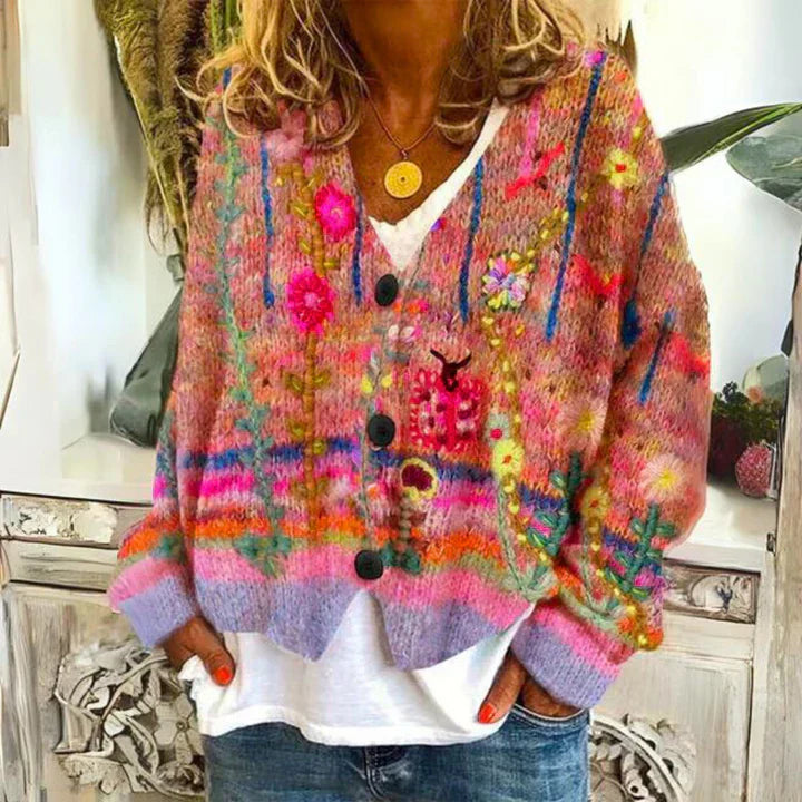 Angie | Dames warme bloemencardigan | Knoopsluiting 2