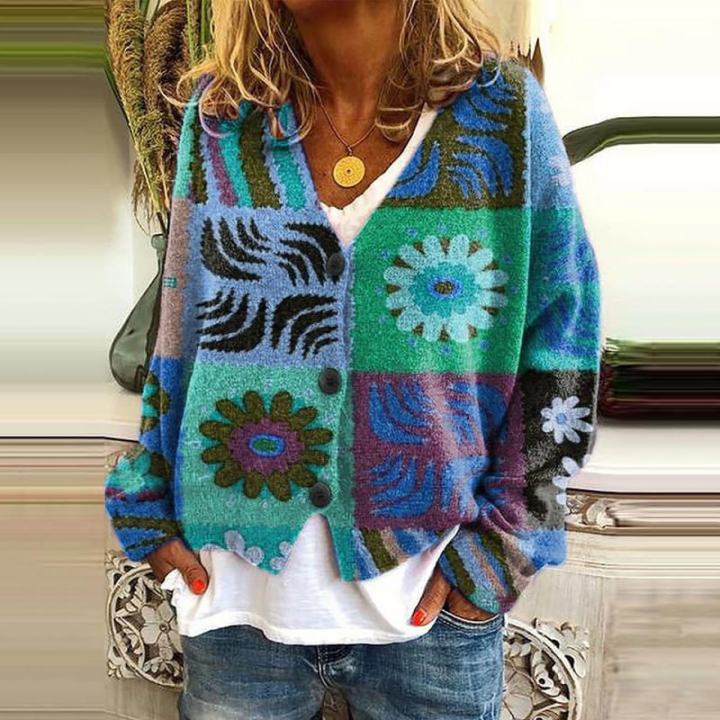 Angie | Dames warme bloemencardigan | Knoopsluiting 4