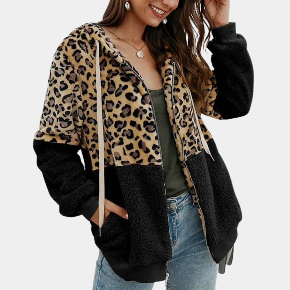 Cleo | Dames Trui met Capuchon Luipaard print