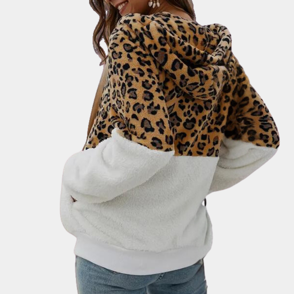 Cleo | Dames Trui met Capuchon Luipaard print