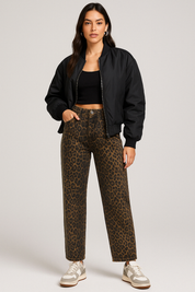 Dames Jeans met Luipaardprint en wijde pijpen