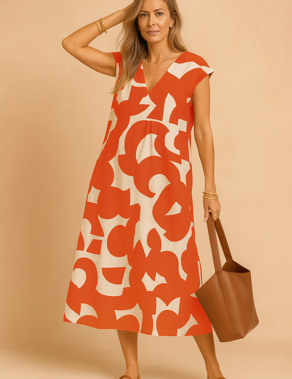 Claire Long Summer Dress Gedrukt met V -Nie 2