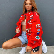 Dames bedrukt biker bomberjack | Oversized 0
