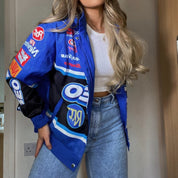 Dames bedrukt biker bomberjack | Oversized 1