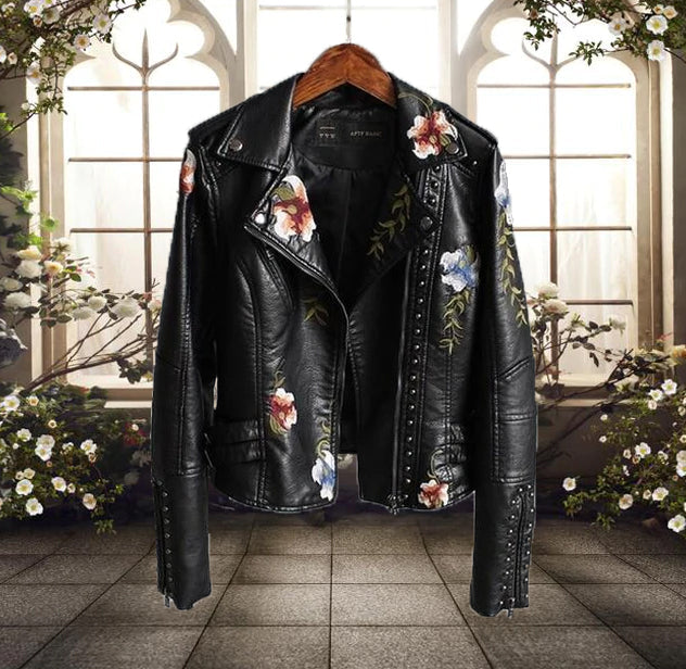 Dames bikerjack met bloemenpatroon | Casual 0