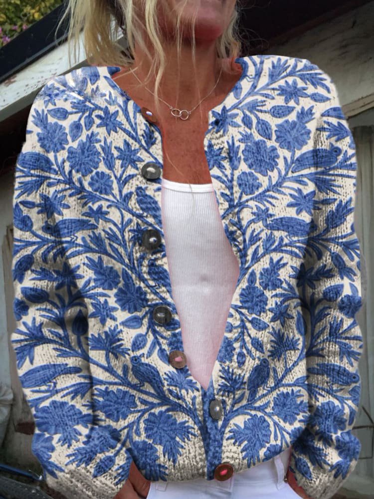 Dames bloemencardigan | ronde hals 0