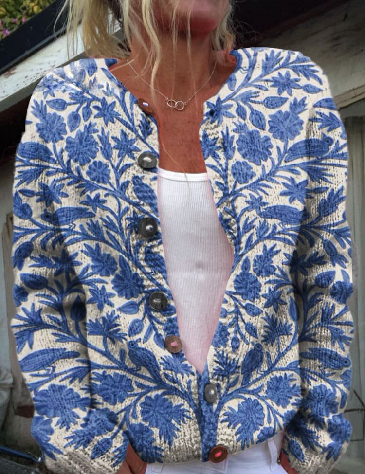 Dames bloemencardigan | ronde hals 0