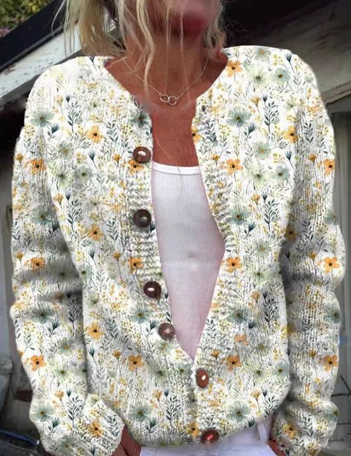 Dames bloemencardigan | ronde hals 1