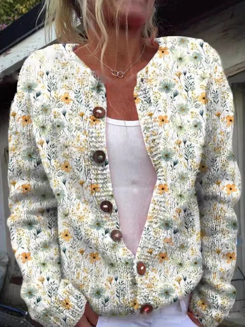 Dames bloemencardigan | ronde hals 1