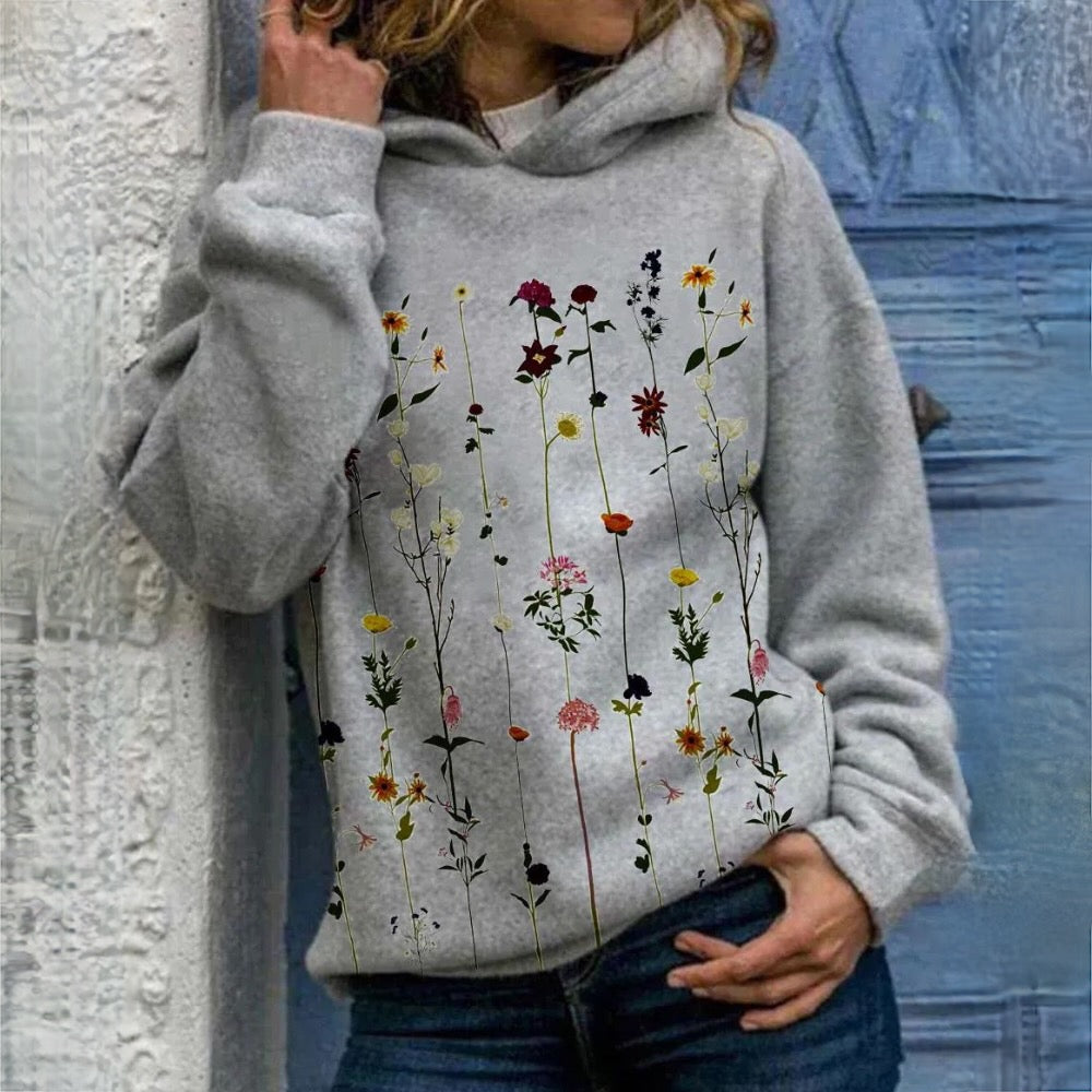 Dames hoodie met bloemenprint | Gebreid 0