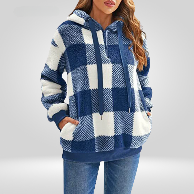 Dames hoodie met halve rits en ruitmotief | Gebreid 1