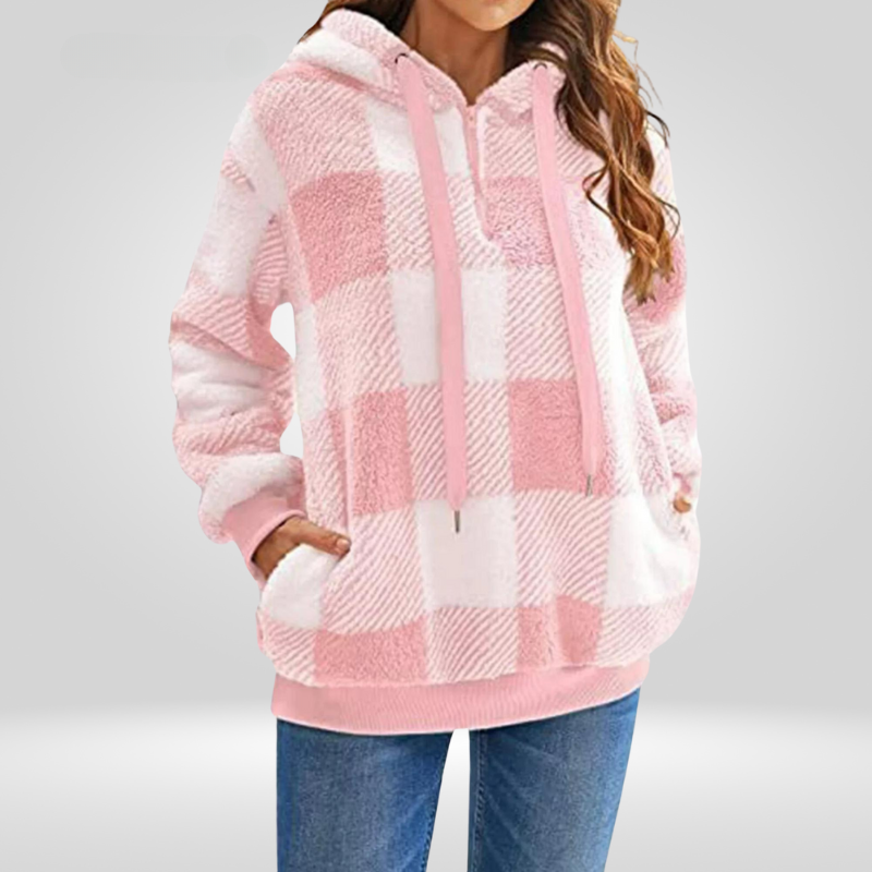 Dames hoodie met halve rits en ruitmotief | Gebreid 2