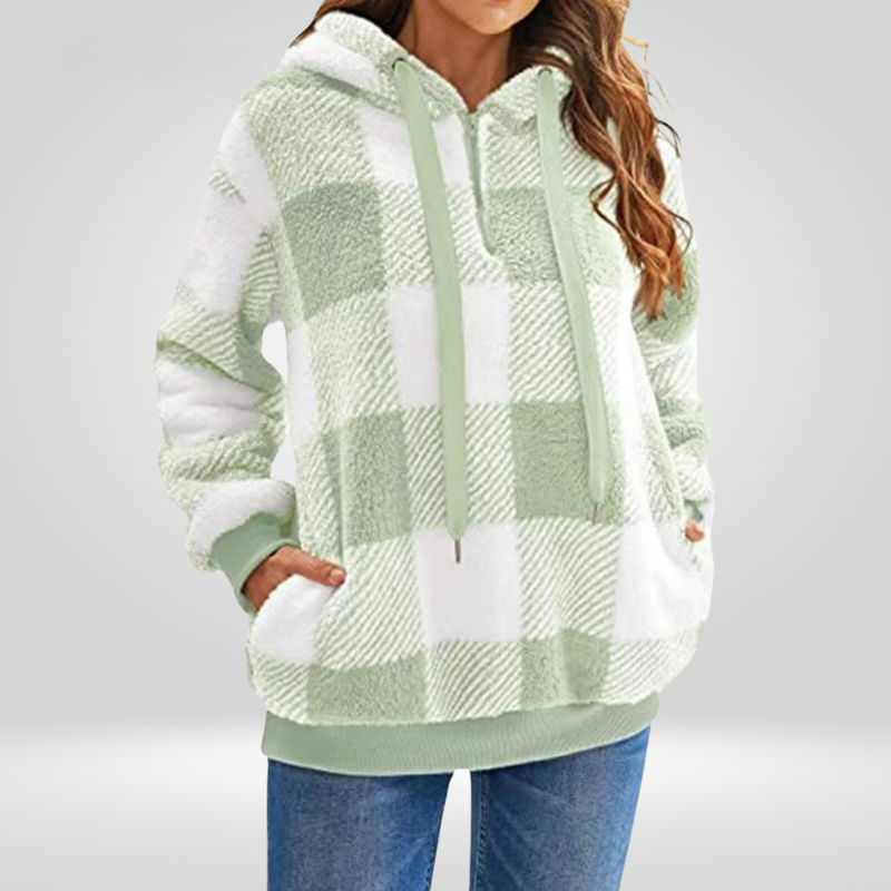 Dames hoodie met halve rits en ruitmotief | Gebreid 3