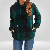 Dames hoodie met halve rits en ruitmotief | Gebreid 4