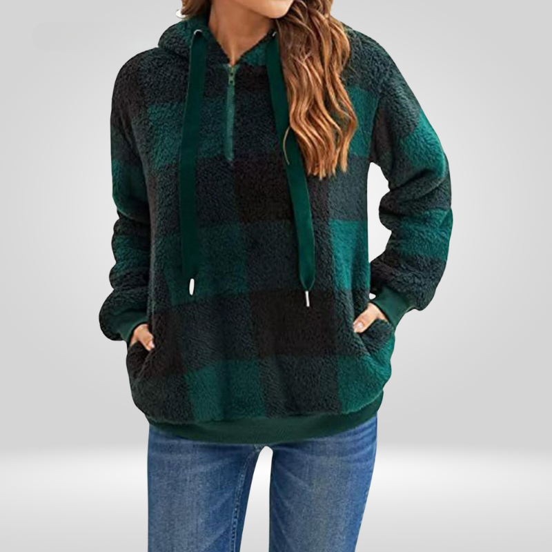 Dames hoodie met halve rits en ruitmotief | Gebreid 4