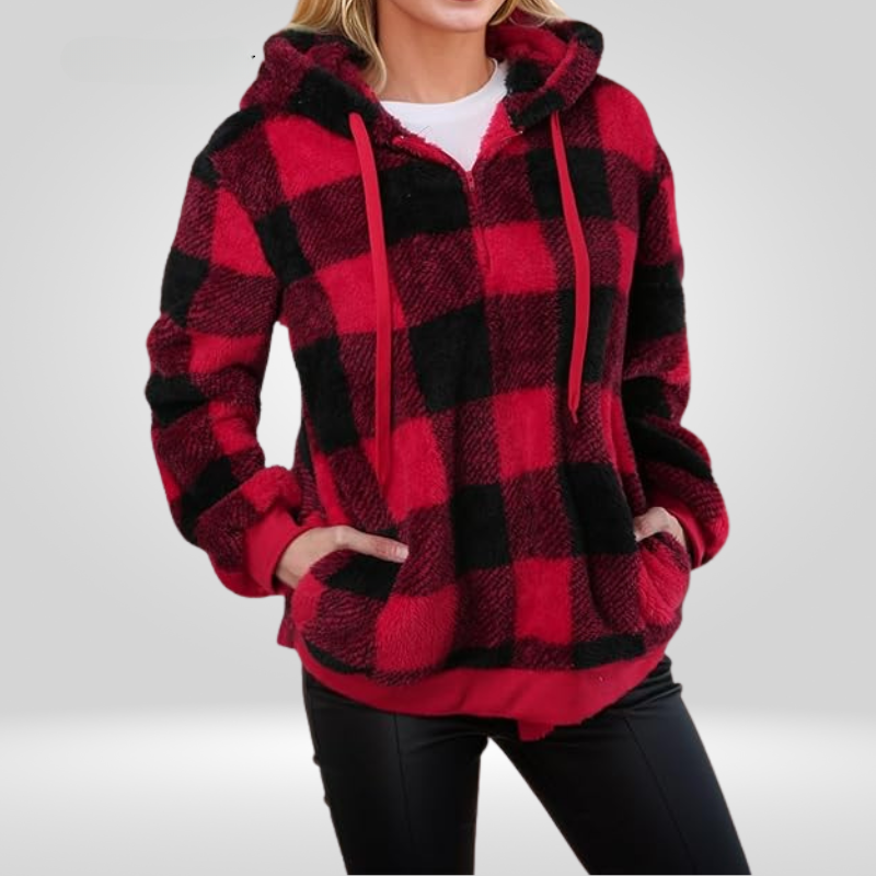 Dames hoodie met halve rits en ruitmotief | Gebreid 5