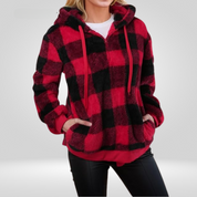 Dames hoodie met halve rits en ruitmotief | Gebreid 5
