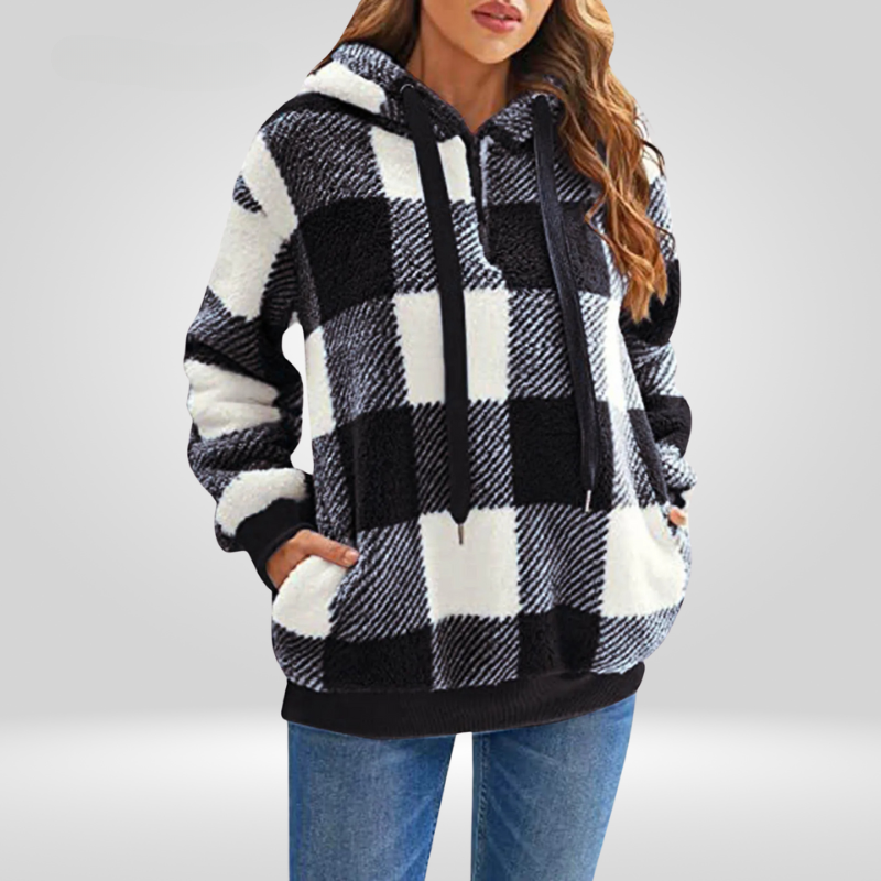 Dames hoodie met halve rits en ruitmotief | Gebreid 6