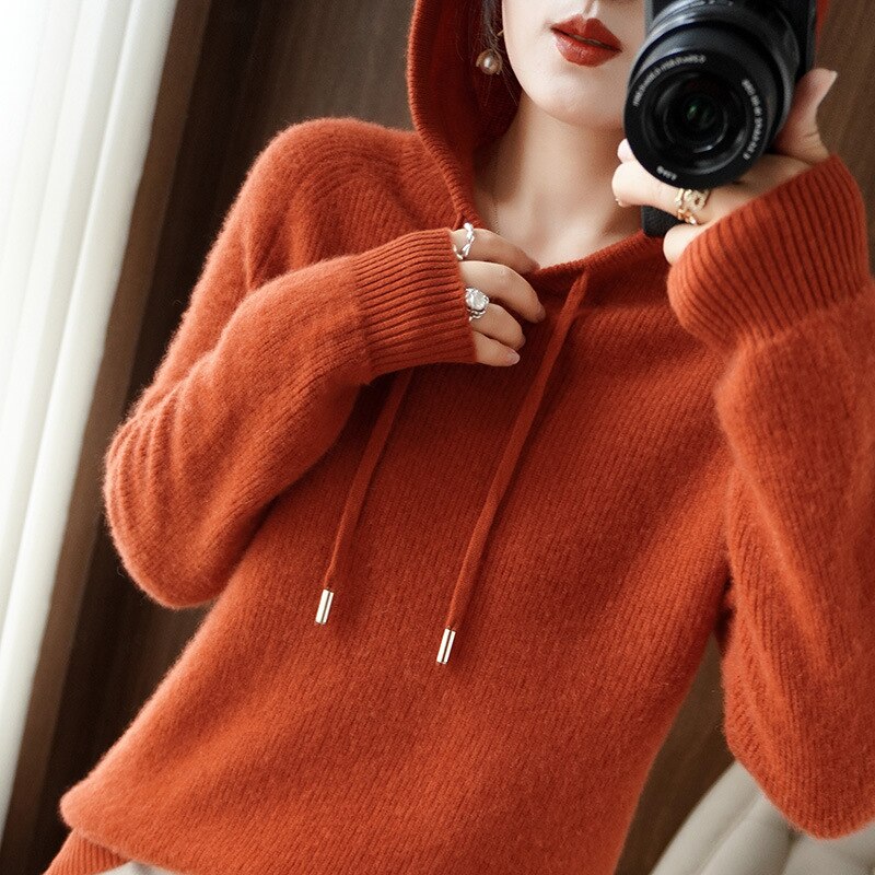 Dames hoodie met lange mouwen | Gebreid 4