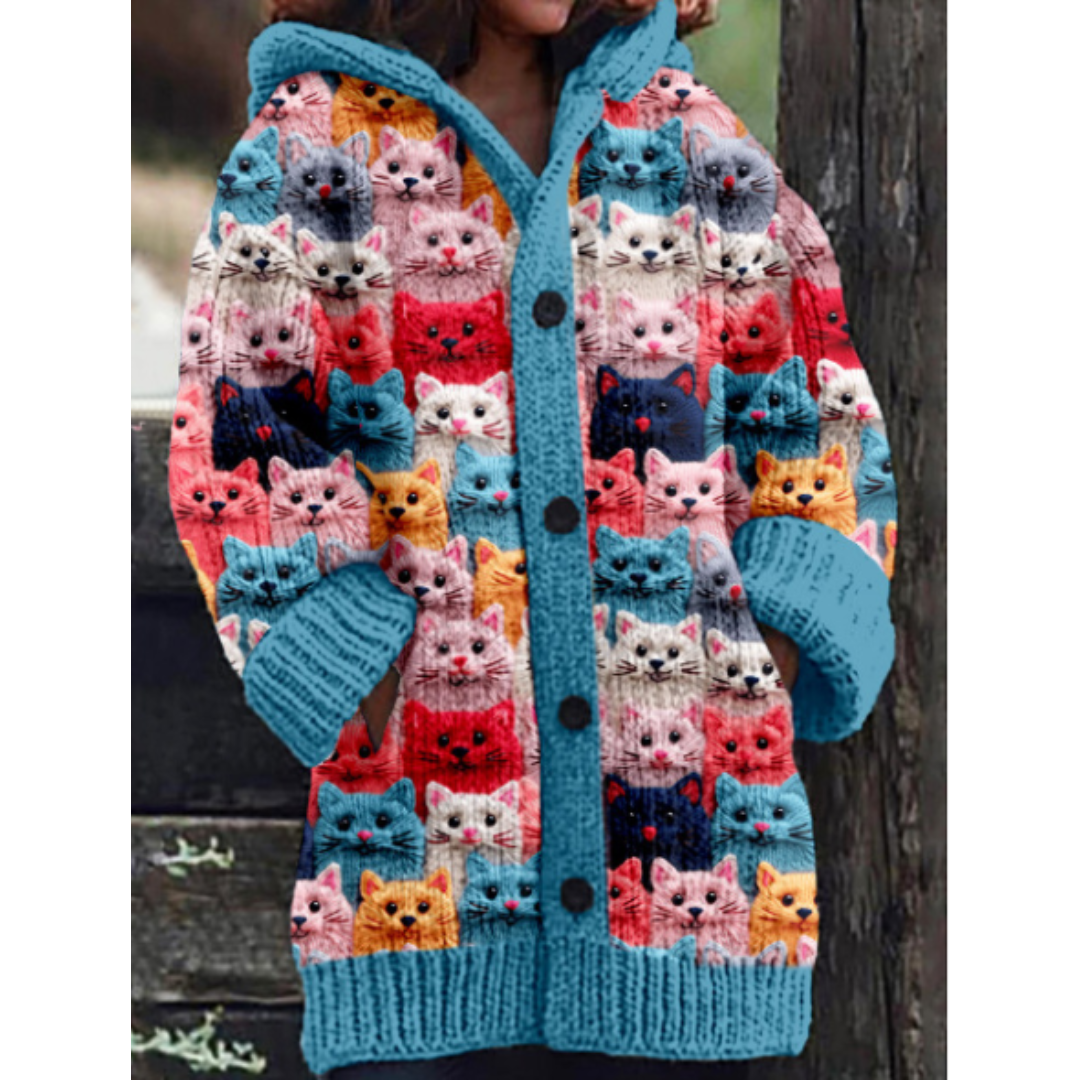 Dames vest met capuchon | Kattenprint 0