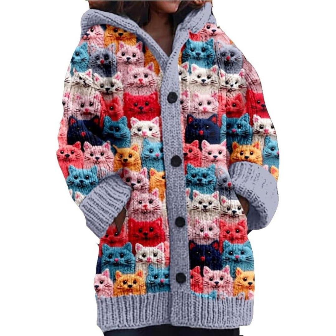 Dames vest met capuchon | Kattenprint 1