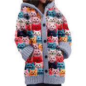 Dames vest met capuchon | Kattenprint 1