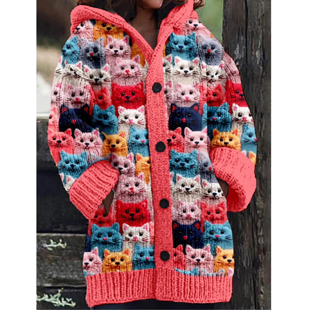 Dames vest met capuchon | Kattenprint 2