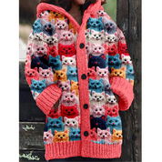 Dames vest met capuchon | Kattenprint 2