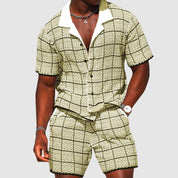 Tweedelige outfit voor heren-shirt met korte mouwen en shorts-geruite casual fit