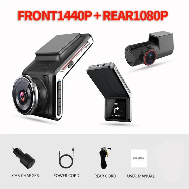 Dashcam 4K voor en achter | Nachtzicht en 24-uurs parkeermodus | DriveCam | F1.8-lens 4