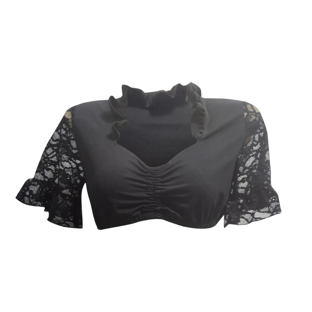 Dirndl-blouse met kant en ruchekraag voor dames in traditionele klederdracht 0