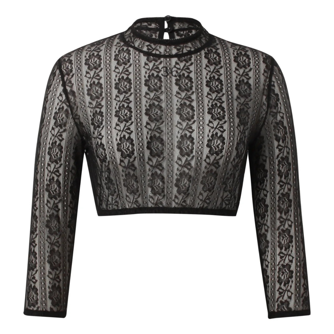 Dirndl-blouse van kant met opstaande kraag en 3/4-mouwen voor traditionele kostuums 1