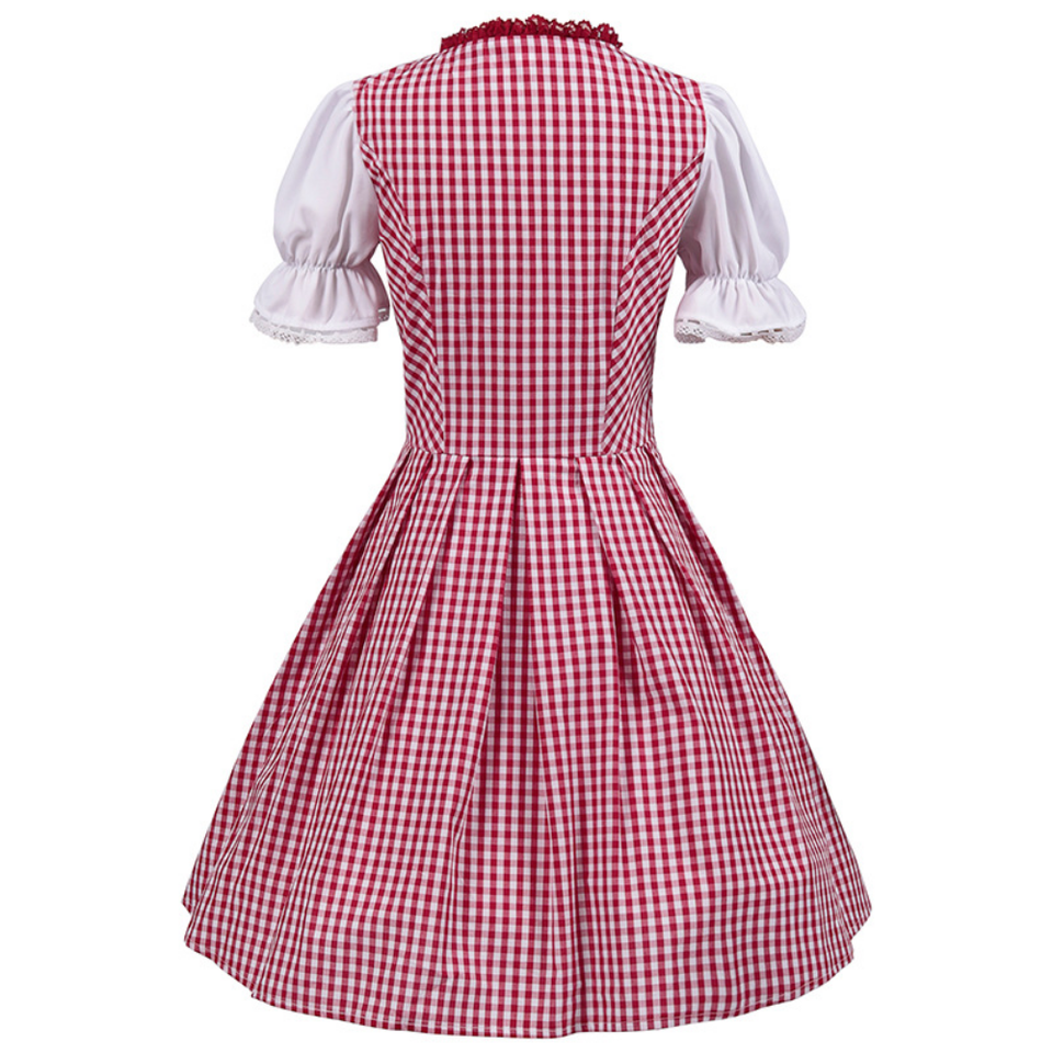 Dirndljurk Oktoberfest met ruitjesmotief en kanten lijfje 1