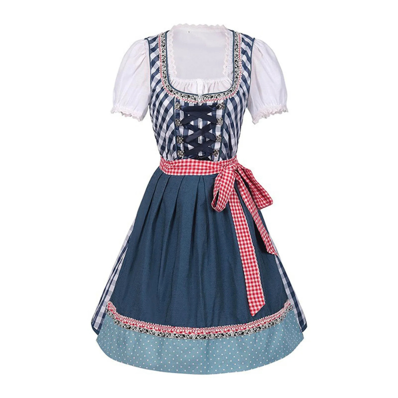 Dirndljurk met ruitjesmotief en schort voor dames in traditionele klederdracht 0