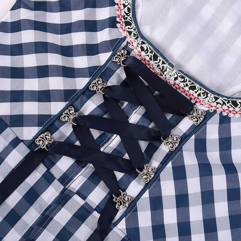Dirndljurk met ruitjesmotief en schort voor dames in traditionele klederdracht 3
